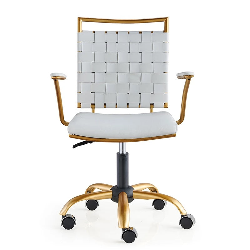 Office Chair Luxury Adjustable Modern White Gold Swivel Leather Chair