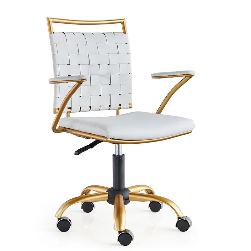 Office Chair Luxury Adjustable Modern White Gold Swivel Leather Chair