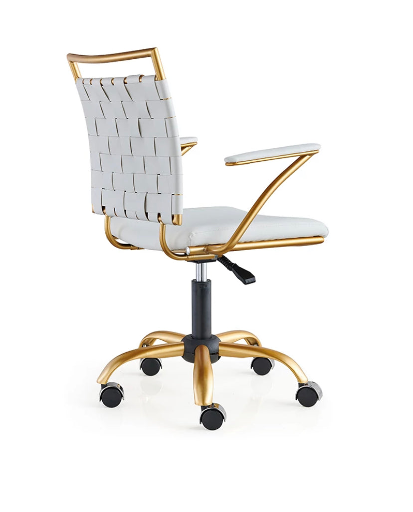 Office Chair Luxury Adjustable Modern White Gold Swivel Leather Chair