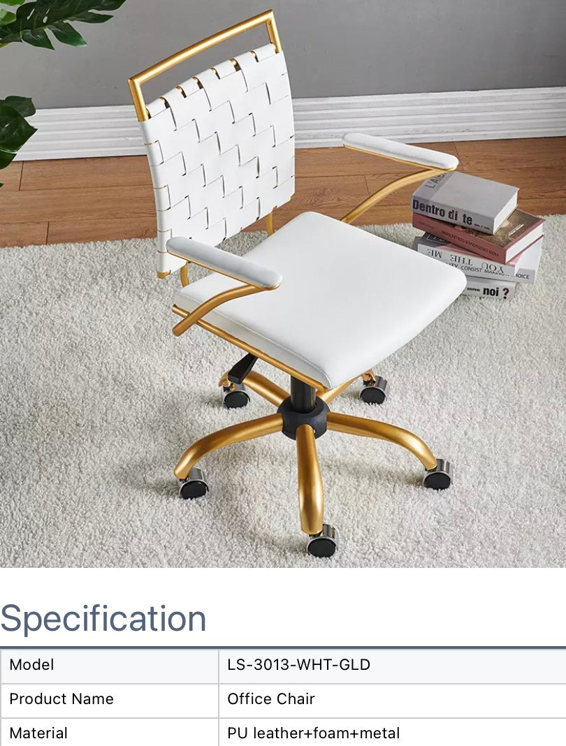 Office Chair Luxury Adjustable Modern White Gold Swivel Leather Chair