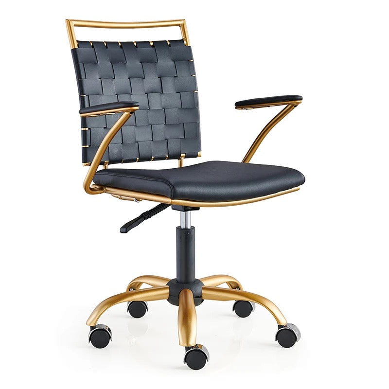 Office Chair Luxury Adjustable Modern Black Gold Swivel Leather Chair