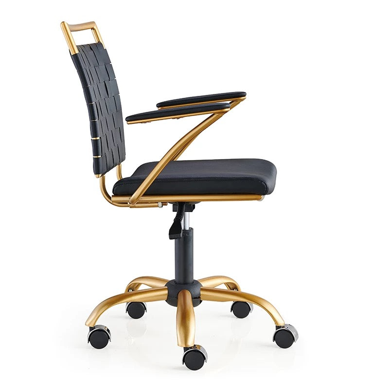 Office Chair Luxury Adjustable Modern Black Gold Swivel Leather Chair