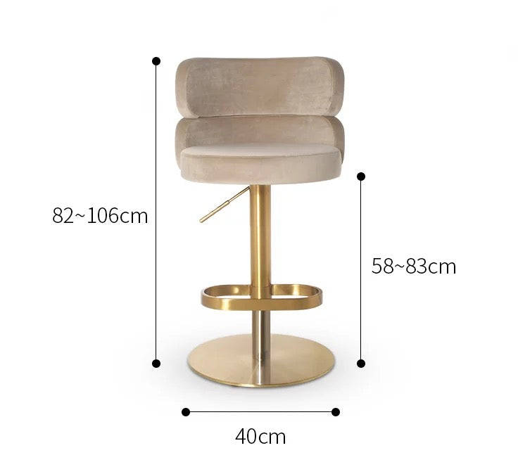 Stool Chair Velvet Gold Stainless Steel Swivel Adjustable Luxury Bar Chair