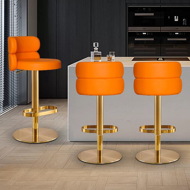 Stool Chair Velvet Gold Stainless Steel Swivel Adjustable Luxury Bar Chair