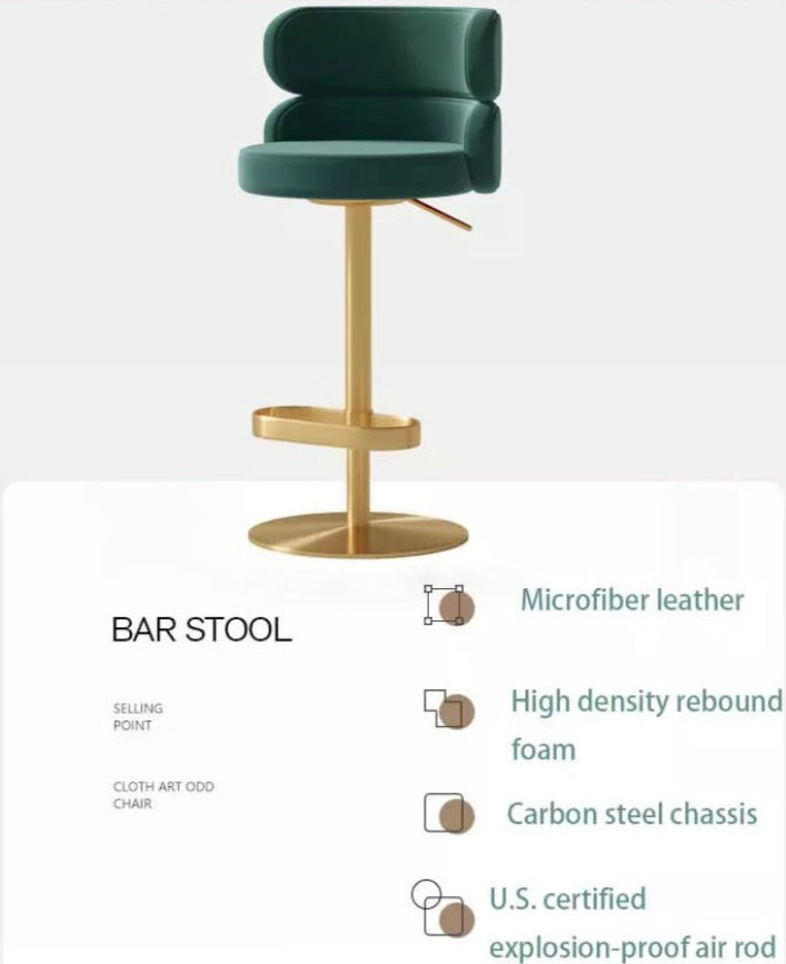 Stool Chair Velvet Gold Stainless Steel Swivel Adjustable Luxury Bar Chair