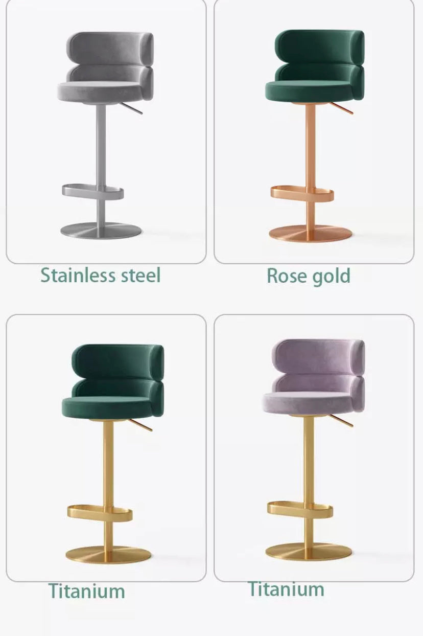 Stool Chair Velvet Gold Stainless Steel Swivel Adjustable Luxury Bar Chair