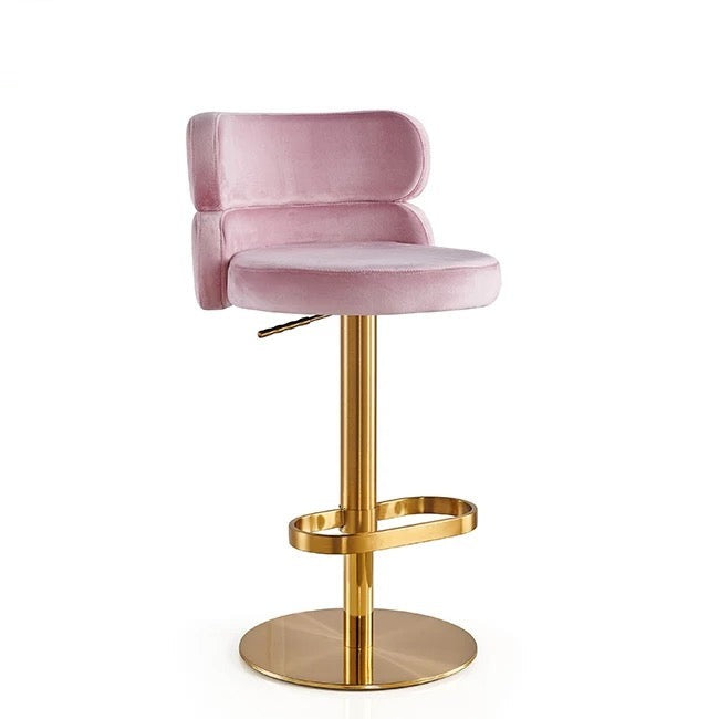 Stool Chair Velvet Gold Stainless Steel Swivel Adjustable Luxury Bar Chair