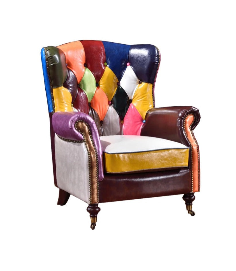 Wing Chair Tufted Leather Upholstered Luxury Sessel Modern American Colorful Wing Chair