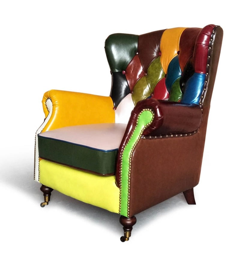 Wing Chair Tufted Leather Upholstered Luxury Sessel Modern American Colorful Wing Chair