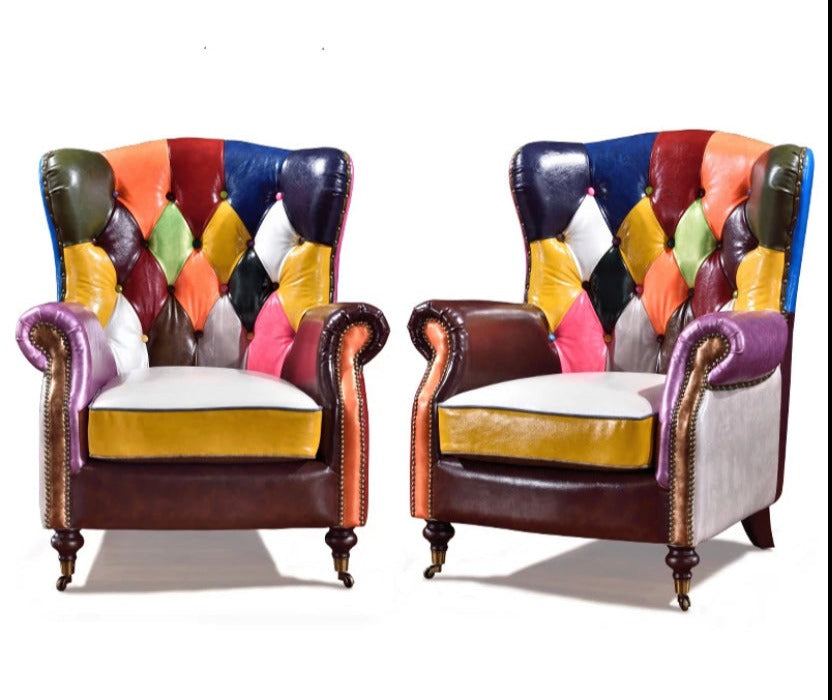 Wing Chair Tufted Leather Upholstered Luxury Sessel Modern American Colorful Wing Chair