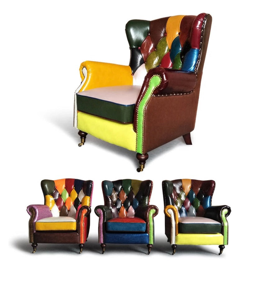 Wing Chair Tufted Leather Upholstered Luxury Sessel Modern American Colorful Wing Chair