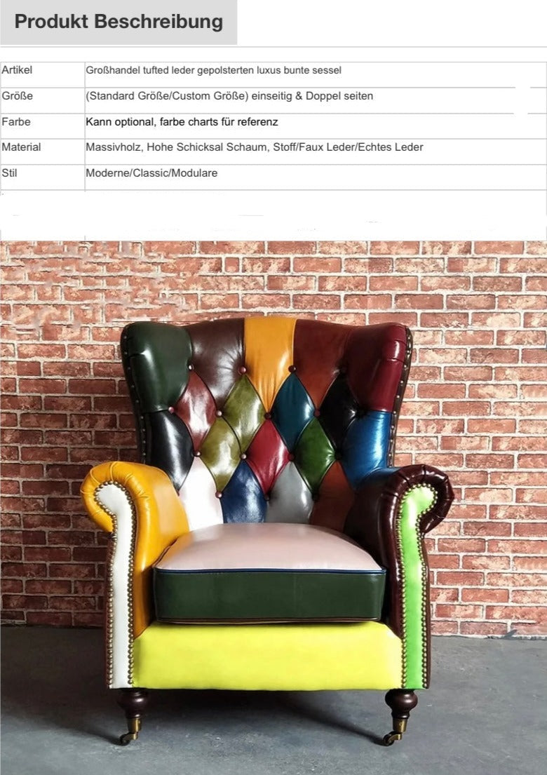 Wing Chair Tufted Leather Upholstered Luxury Sessel Modern American Colorful Wing Chair