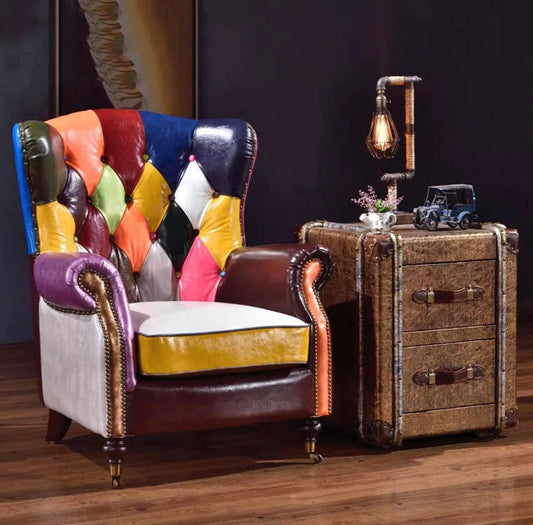 Wing Chair Tufted Leather Upholstered Luxury Sessel Modern American Colorful Wing Chair