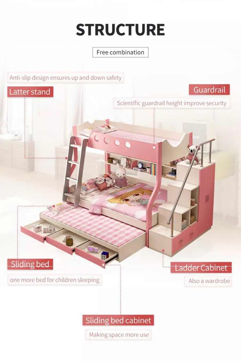 Kids Bed Double Children Bunk Bed Set Pink Blue Kinder Bett Set