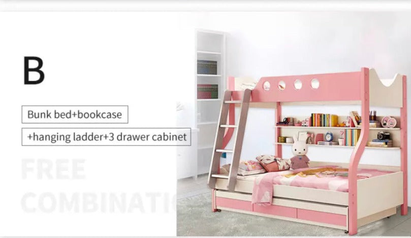 Kids Bed Double Children Bunk Bed Set Pink Blue Kinder Bett Set