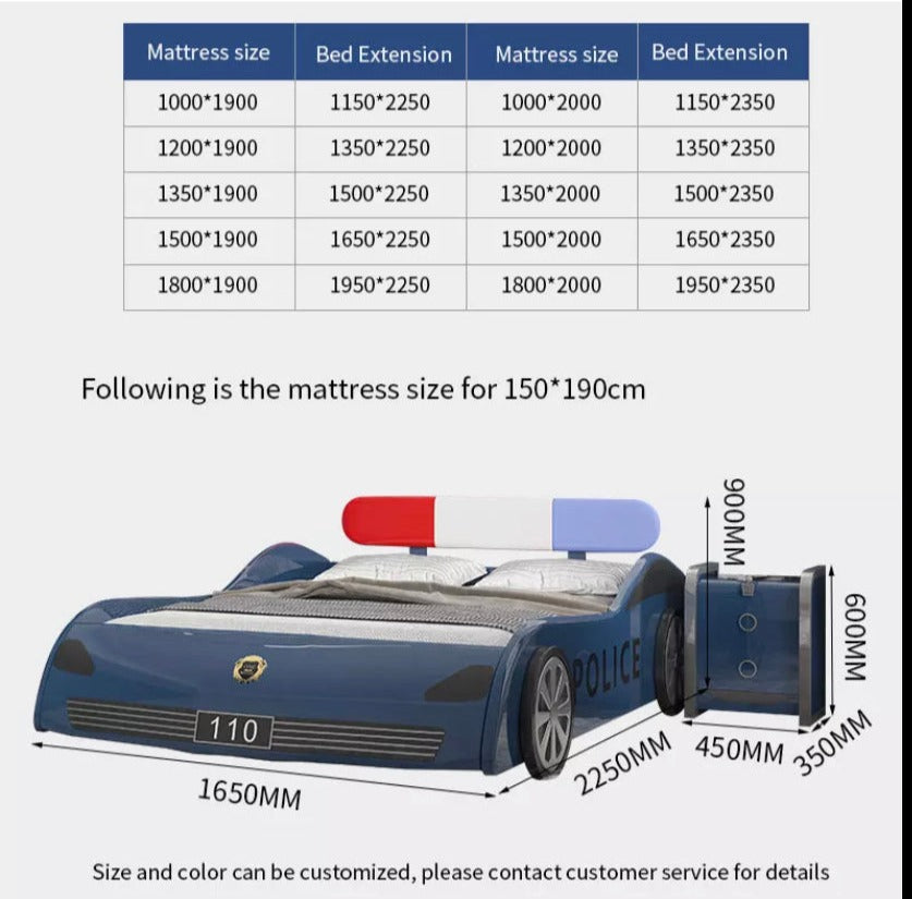 Kids Beds Set Blue Police Car Shape Children's Beds Twin Size Solid Wood Kinder Car Bett