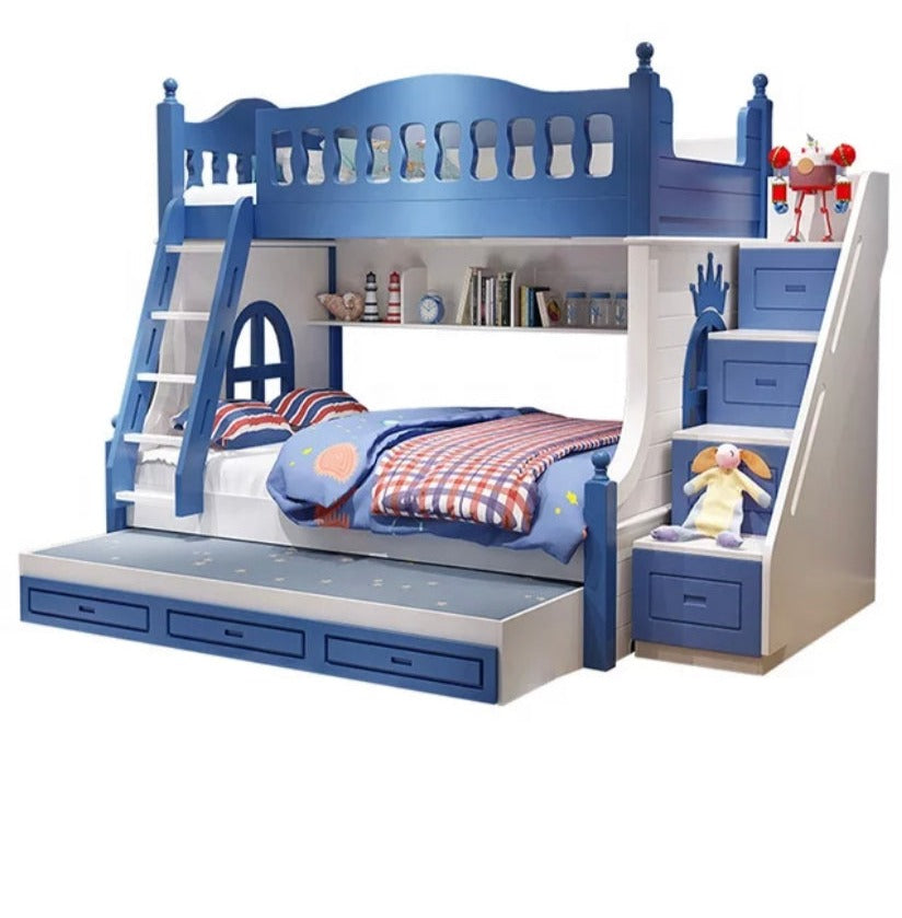 Kids Beds Modern Wooden Frame Bunk Kinder Bett With Slide Bookshelf Stair Drawers Children Bedroom Furniture