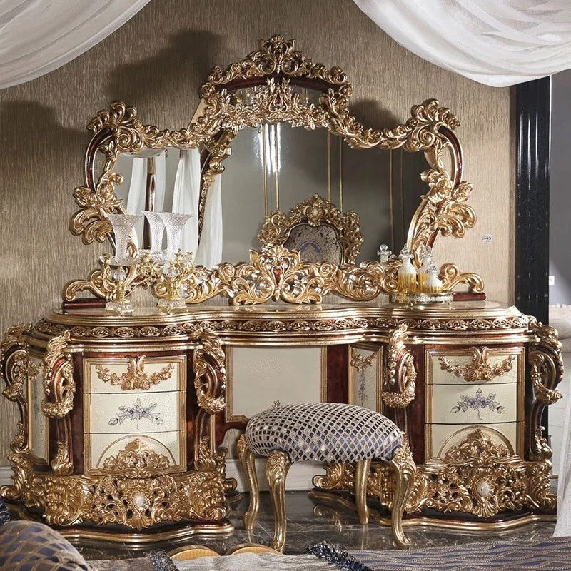 Bedroom Furniture Classic Antique Hand Made King Canopy Bed Set Luxury Design Wooden Furniture