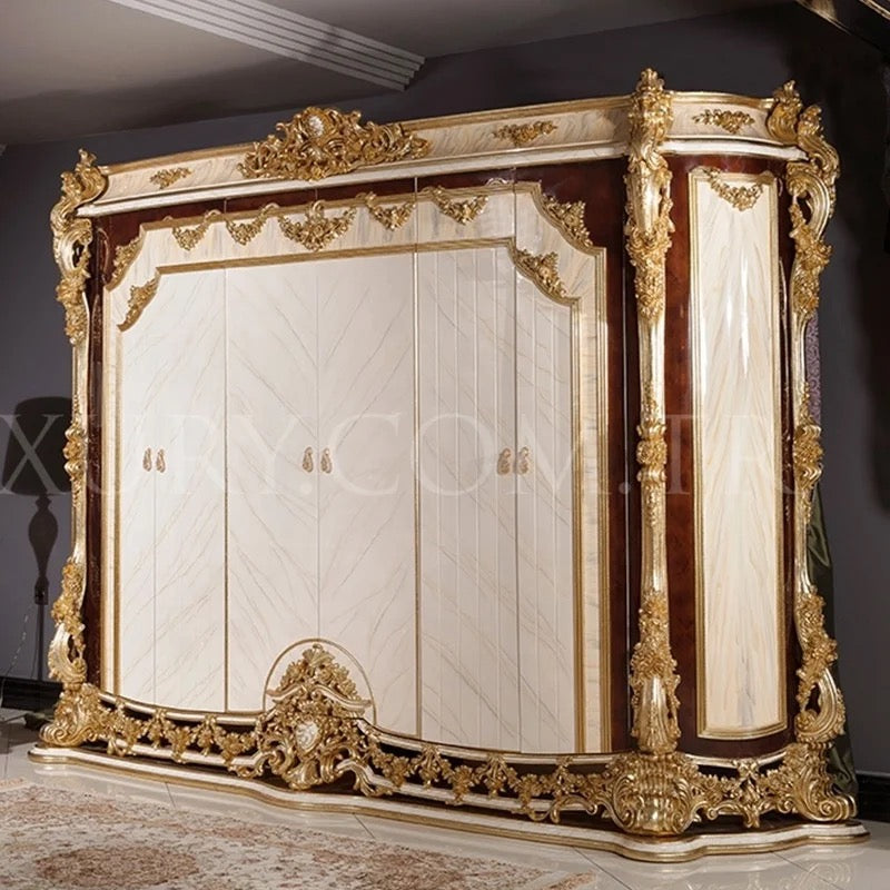 Bedroom Furniture Classic Antique Hand Made King Canopy Bed Set Luxury Design Wooden Furniture