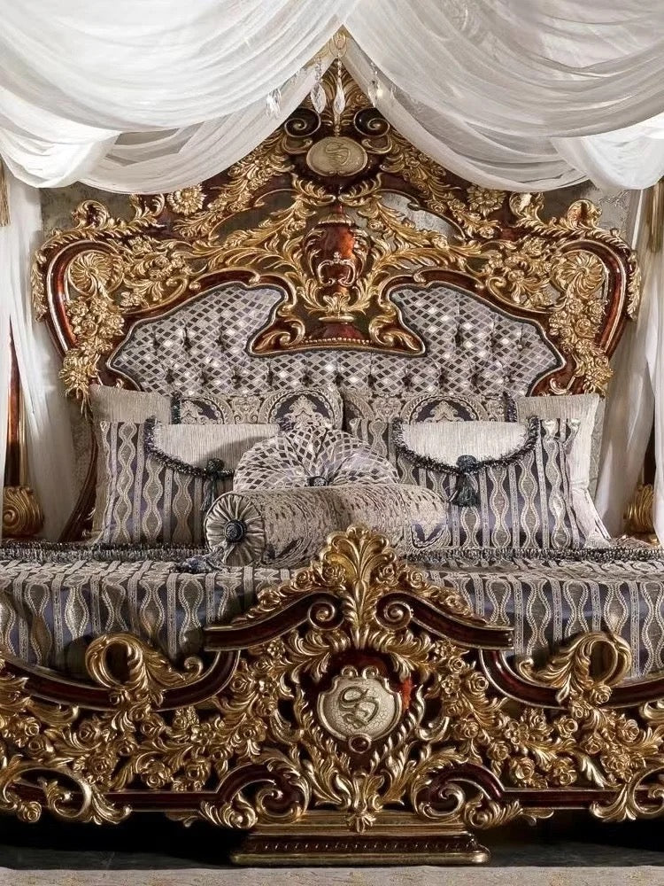 Bedroom Furniture Classic Antique Hand Made King Canopy Bed Set Luxury Design Wooden Furniture