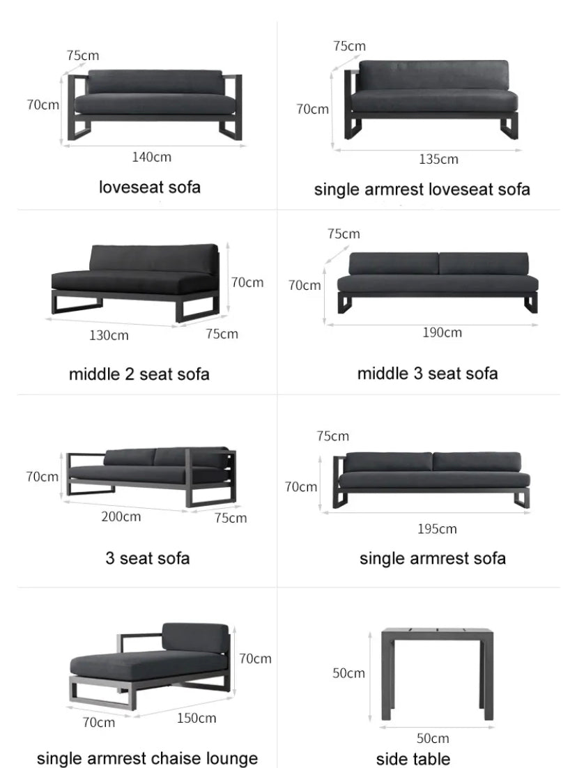 Outdoor Furniture L Shape Full Aluminum Garden Balcony Water Proof Lazy Sofa Set