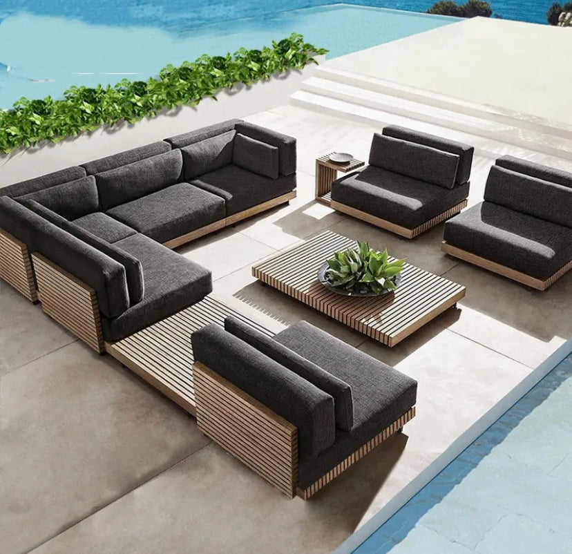 Outdoor Furniture Set Designer Dreamhause Teak Wood Sofa Set Villa Courtyard Terrace Garden Leisure Solid Wooden Furniture