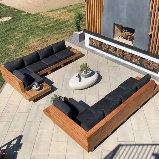 Outdoor Furniture Sets Modern Solid Wood Cushions Sofa Garden Patio Outdoor Sectional Sofas