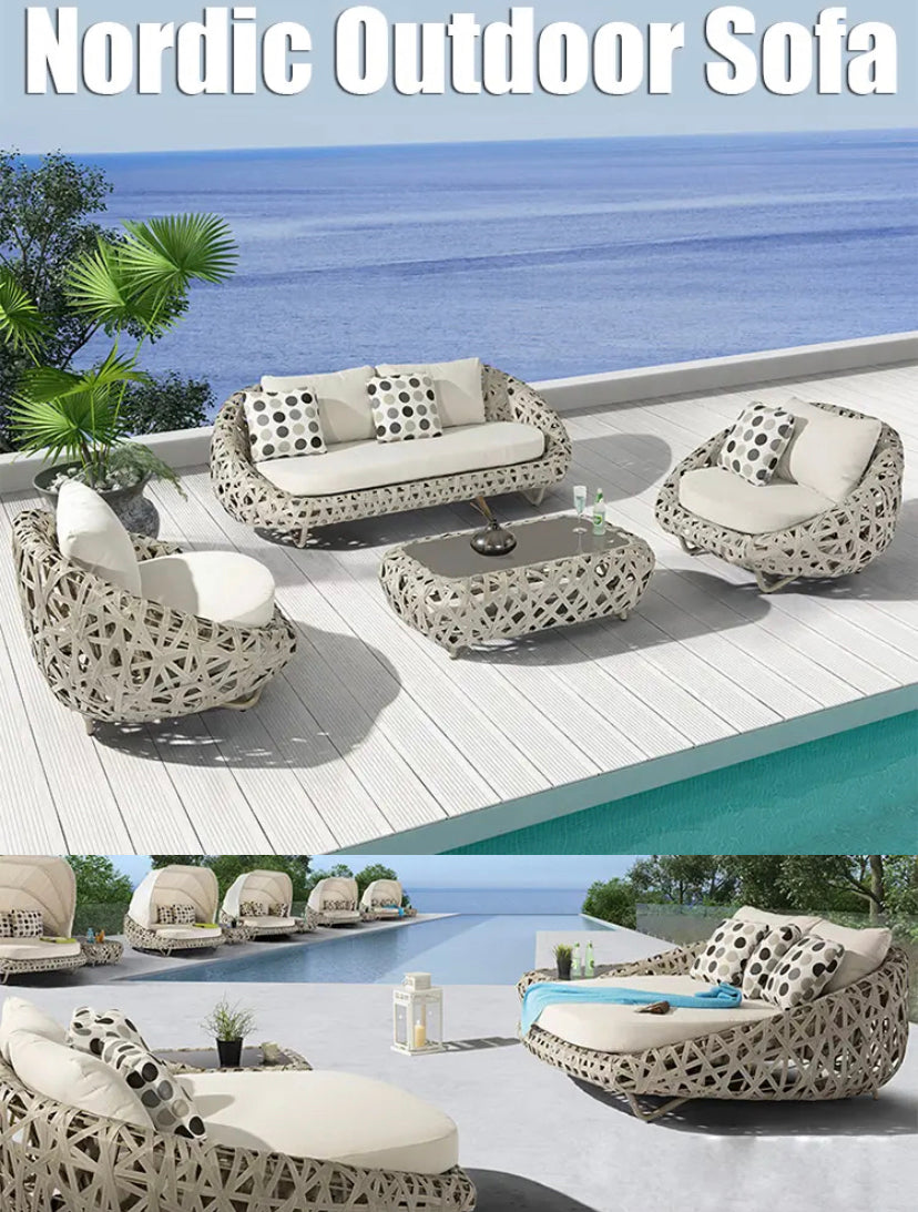 Outdoor Furniture Terrace Garden Luxury Rattan Sofa Lounge Set