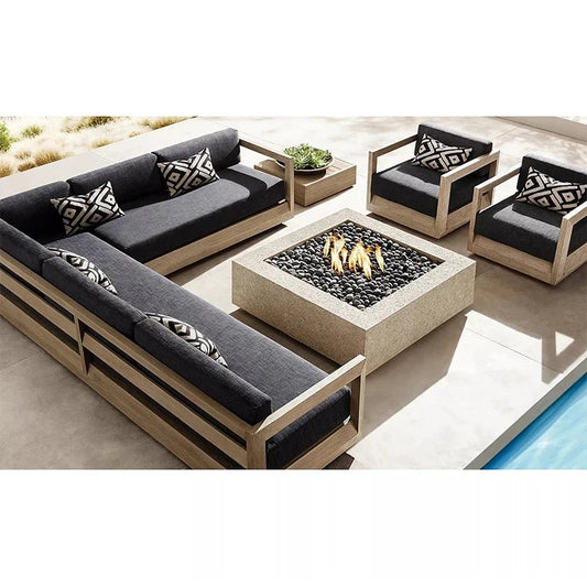 Outdoor Furniture Sets Garden High End All Weather Patio Teak Wooden Sectional Sofa  With Fire Pit