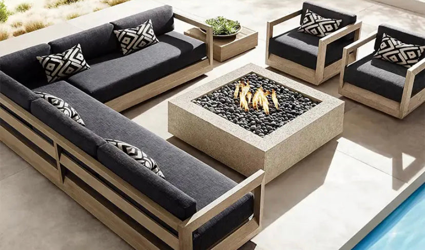 Outdoor Furniture Sets Garden High End All Weather Patio Teak Wooden Sectional Sofa  With Fire Pit