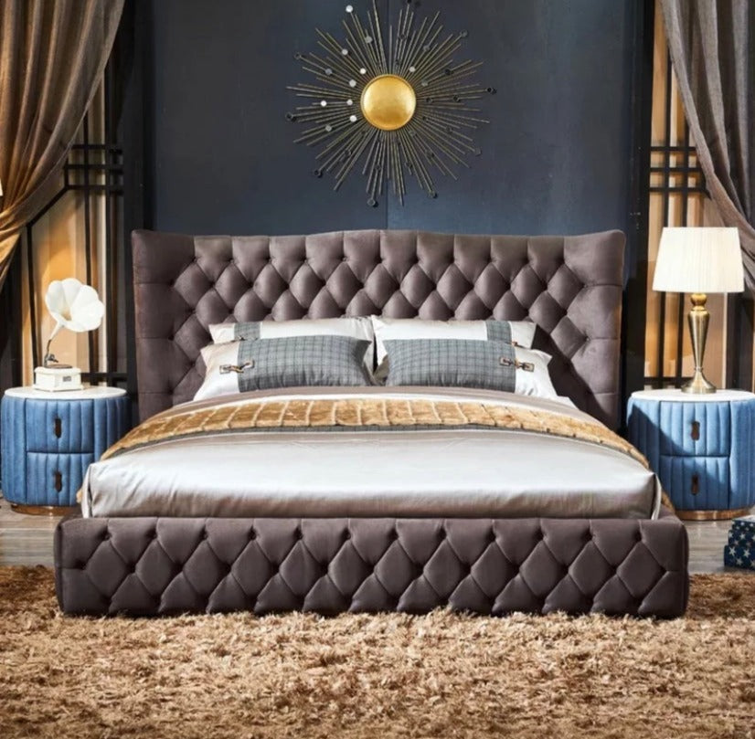 King Size Beds Modern Chesterfield Upholstery Leather Highhead Board Bed Soft Victorian Bedroom Furniture Betten 