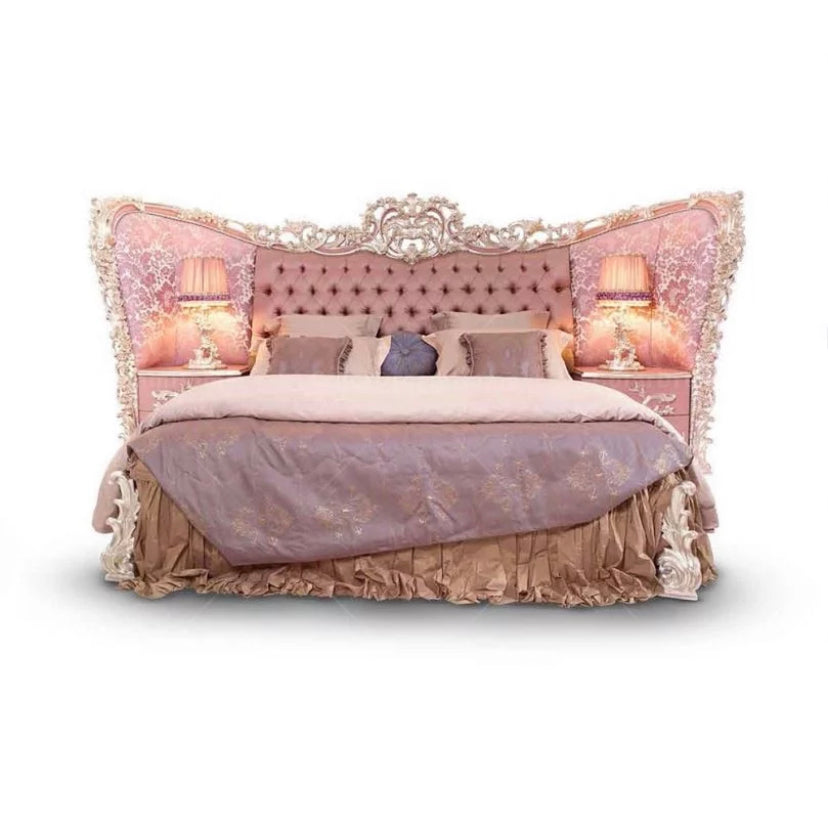 Luxury French Hand Carved Wood Betten Sets Pink Princess Queen Size Beds Bedroom Furniture Sets