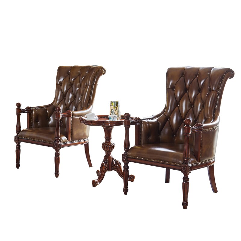 Chesterfield Chair Leather Single Luxury Solid Wood Tiger Sessel European Leisure Set