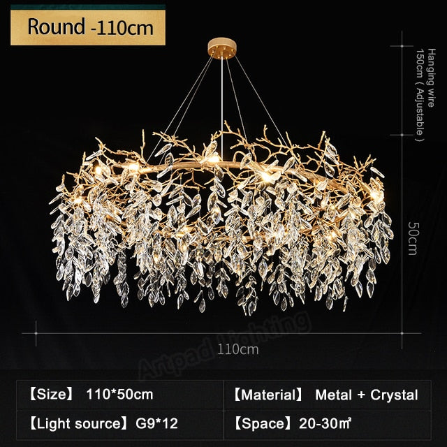 Chandelier Metal Hanging Lamp Hall Art Gold Nordic Crystal Lights Chandeliers