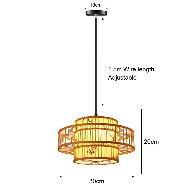 Pendant Light Bamboo Lamp Hand Knitted Weaving Hanging Wood Pendant Lights