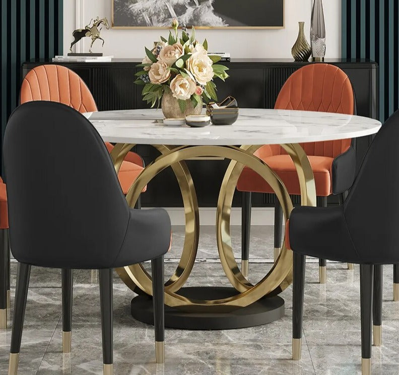 Dining Tables Sets Italian Luxury Round Marble Stainless Steel Gold Plating Base Esstisch-Set