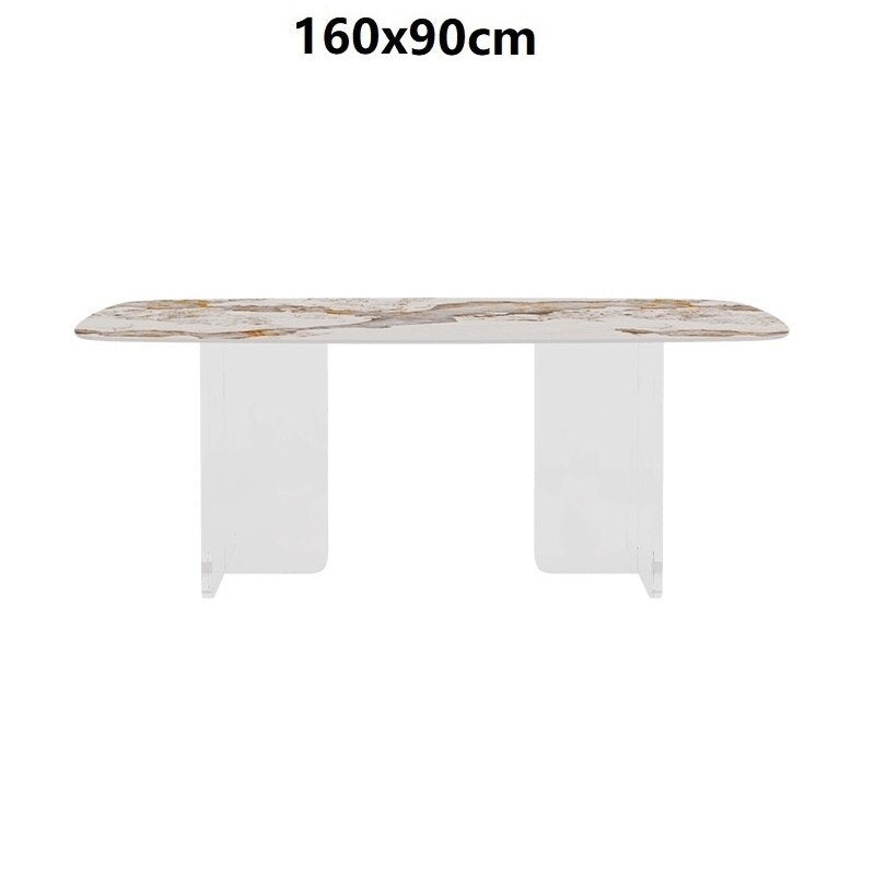 Dining Tables Sets Luxury Rock Slab Esstisch-Set Stainless Steel Golden Frame Faux Marble Top Tabels