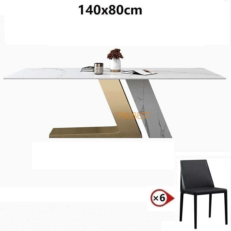 Dining Table Set Home Furniture Modern Designs Marble Top Metal Leg Luxury Esstisch-Set