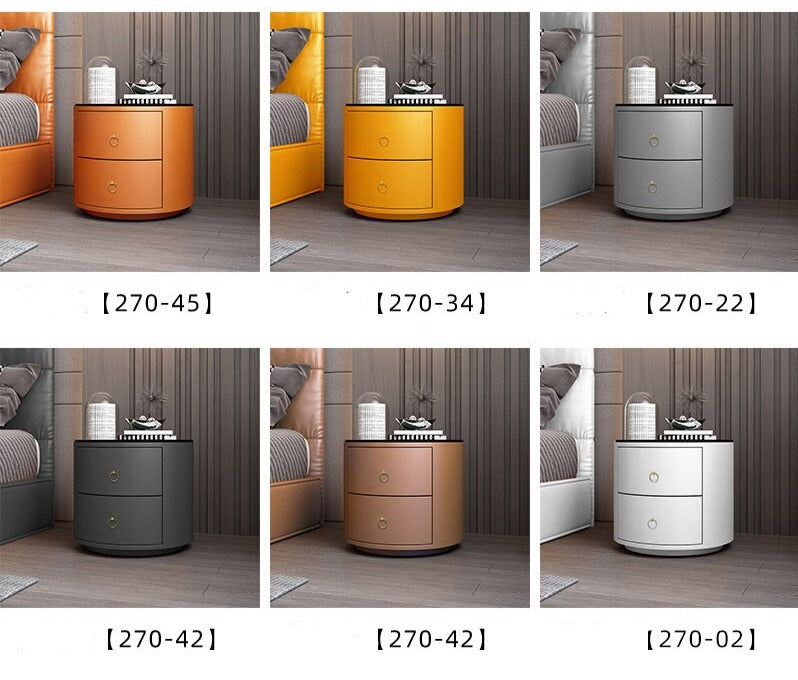 Bedside Cabinets Leather Italian Light Round Nightstand Rock Tempered Storage Bedroom Furniture