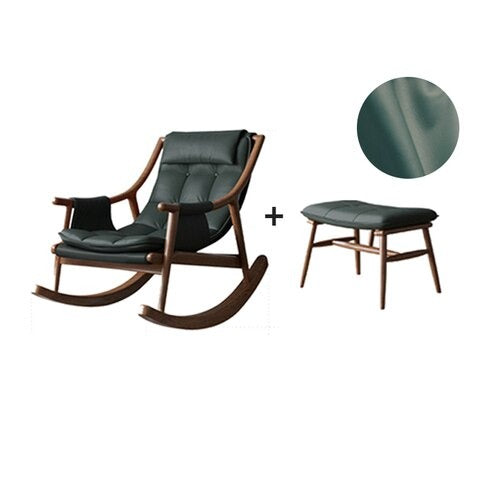 Rocking Chair Nordic Solid Wood Leather Schaukelstühle Single Designer Lounge Chair 