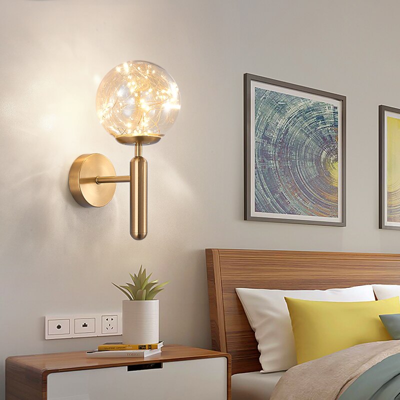 Wall Lamps Personalized Warm Color Bedside Copper Ball Glass Wall Lights