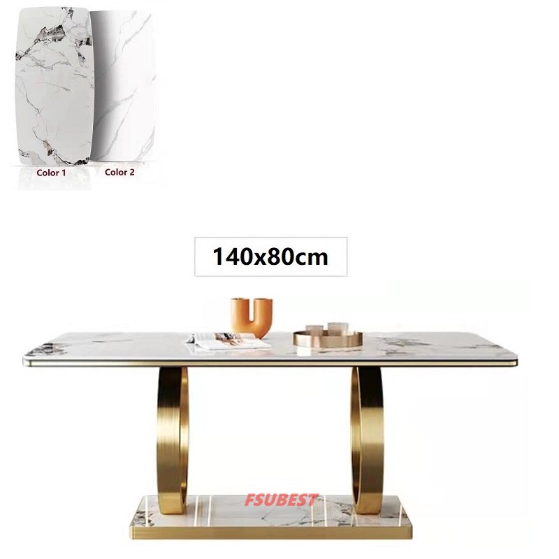 Dining Table Set Luxury Gold Table Sets Modern Rectangle Stone Esstisch-Set 