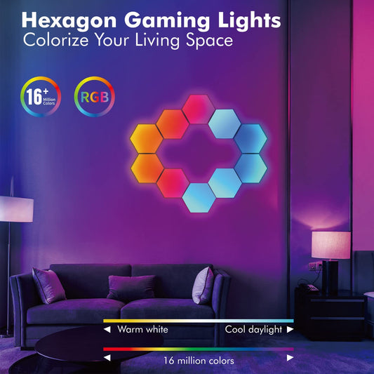 Wall Lamps 10PCS RGB Hexagon Panels App Control Music Timing Function Wall Lights