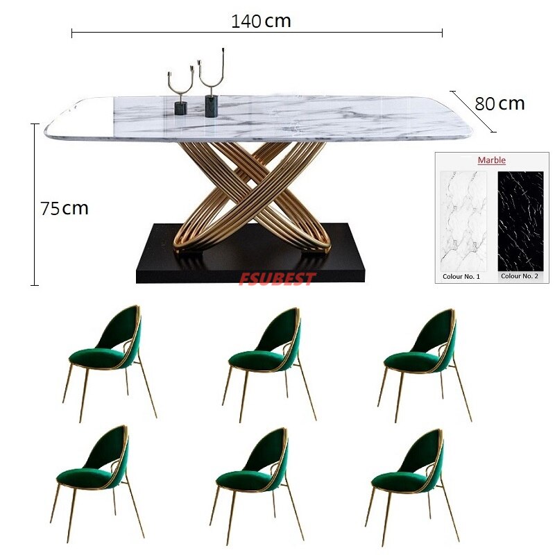 Dining Table Set Light Luxury Stainless Steel Marble Esstisch-Set Golden Dinning Table Sets