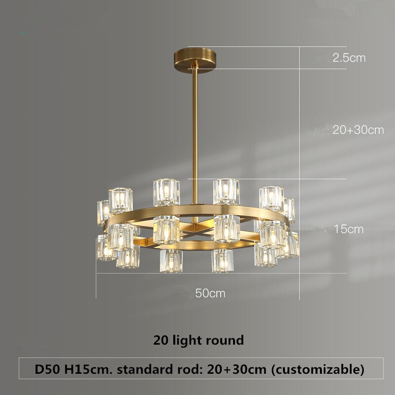 Pendant Light American G4 Led Chandelier Lustre K9 Crystal Gold Round Metal Led Pendant Lights