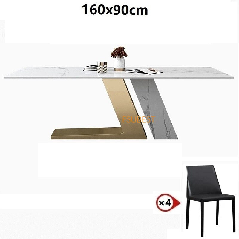 Dining Table Set Home Furniture Modern Designs Marble Top Metal Leg Luxury Esstisch-Set