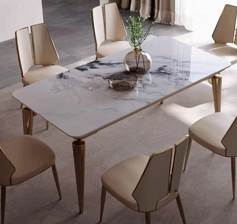  Italian Style  Luxury Marble Dining Room Table Stainless Steel Gold Base Esstisch