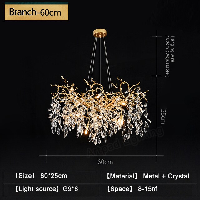 Chandelier Metal Hanging Lamp Hall Art Gold Nordic Crystal Lights Chandeliers