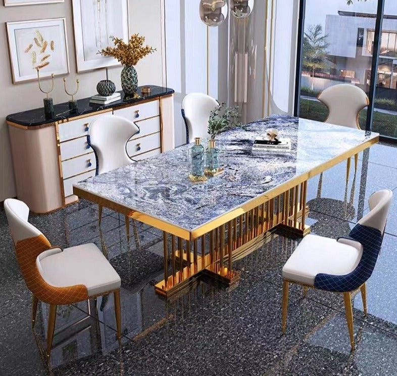 Dining Table Set Luxury Esstisch-Sets Marble Golden Frame Tables Sets