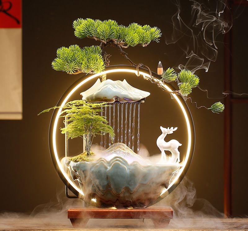 Incense Burner Ceramic Rockery Backflow Lamp Circle Circulating Water Creative Decoration